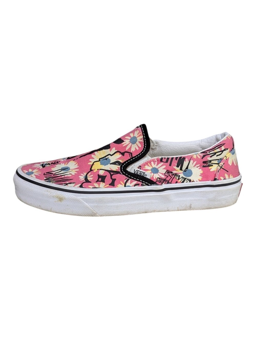 Vans Kids Slip On Canvas Sneaker Pink Floral Black Graffiti Shoes Girls Size 4.5